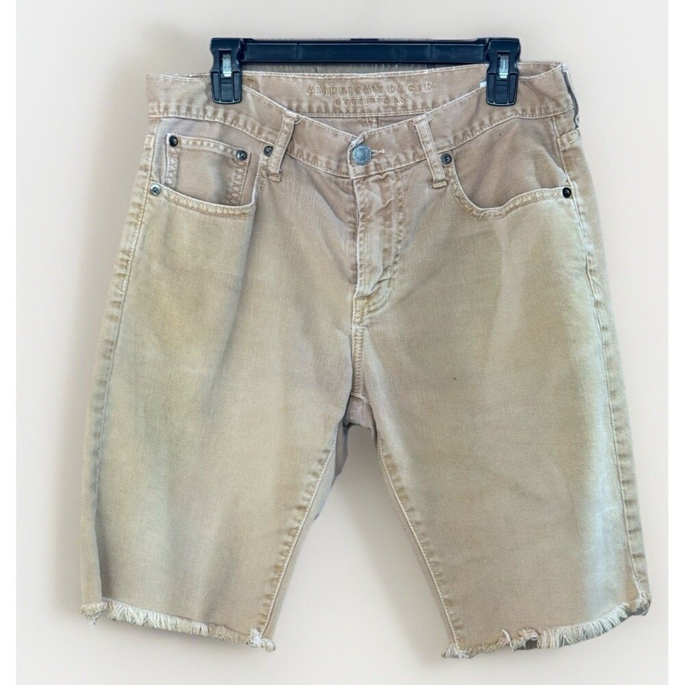 American Eagle Men’s Size 32 Khaki Distressed Cutoff Denim Shorts